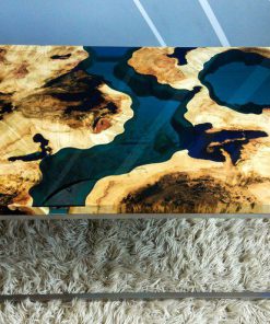 mặt bàn gỗ epoxy màu xanh